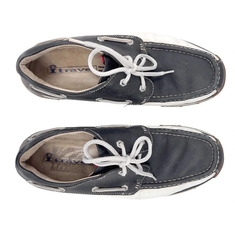 Rockport I Travel Leather Boat Shoes‎ Deck Black White Mens 13 M